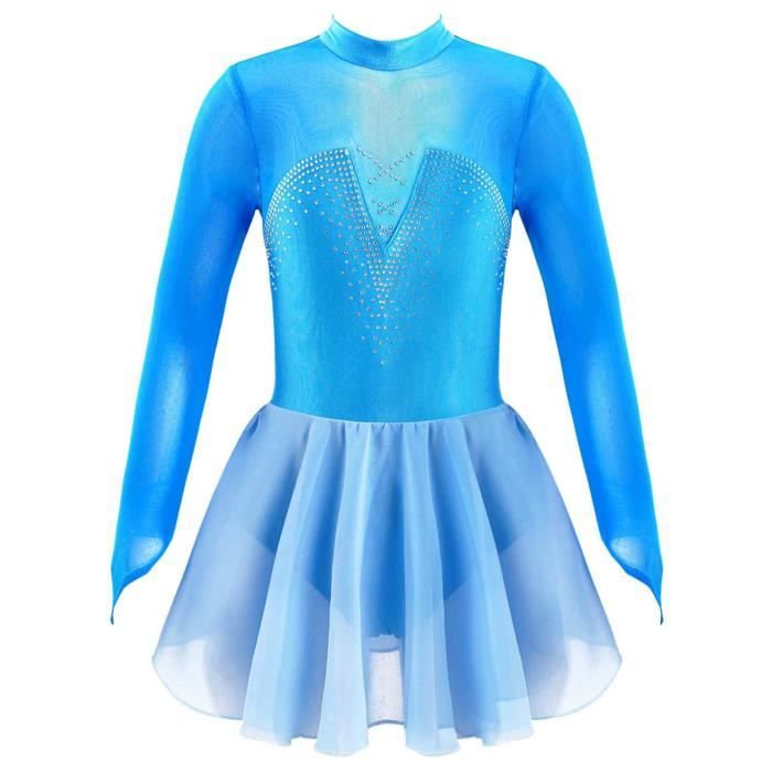 DPois Enfant Fille Justaucorps Patinage Artistique Sans Manches Robe De Danse Latine Paillettes Costume Danse Jazz Tango Sport Spectacle 3-14 Ans Jaune 13-14 Ans