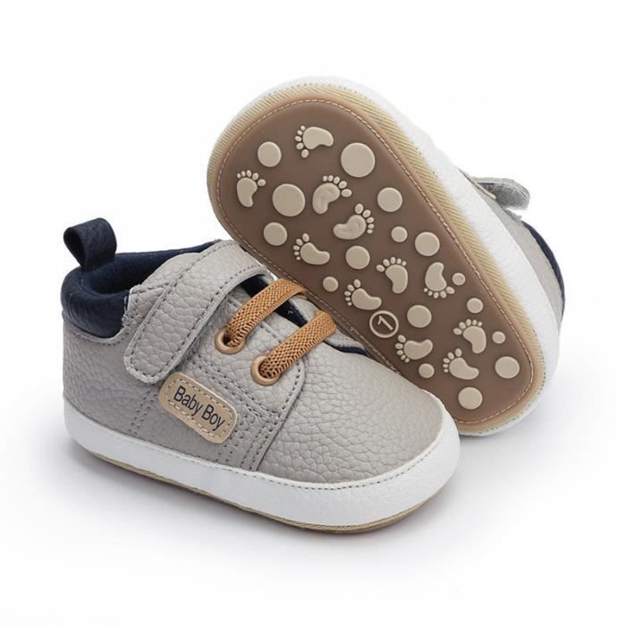 Chaussures Pour Bébé Garçon Couleur Claire Faux Cuir Mou Tendre Souple  Légères Antidérapant 0-18 Mois Gris - Cdiscount Chaussures