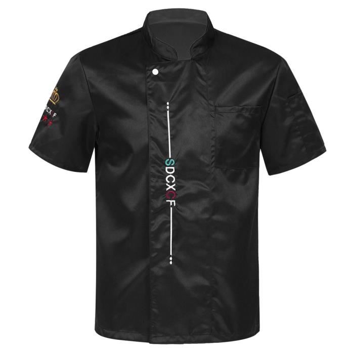YIZYIF Veste de Chef Manches Courtes avec Poche Uniforme de Cuisinier Homme M-4XL Noir
