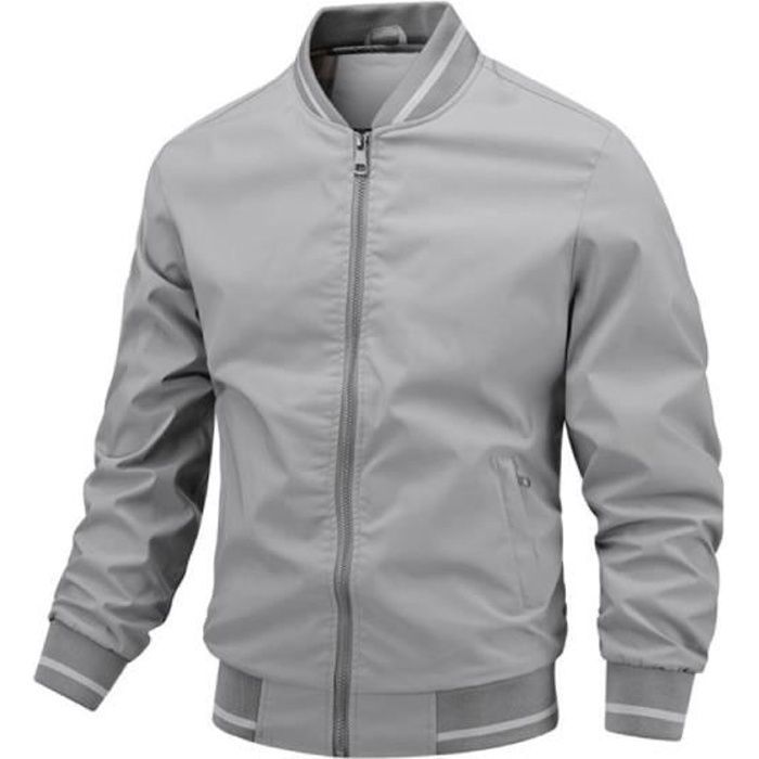Blouson Homme Leger Ete Vestes Casual Coup Vent Col Montant Aviateur D automne gris M