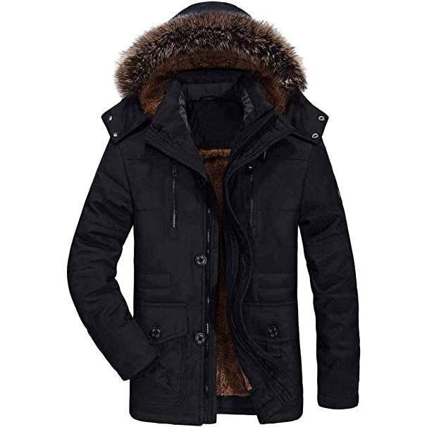 Manteau Homme Noir Avec Capuche Fourrure 