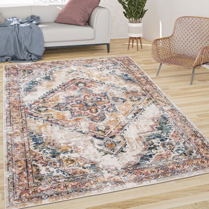 Paco Home Tapis Salon Poils Ras Moderne Motif Géométrique 3D - 160x230 Cm Multicolore
