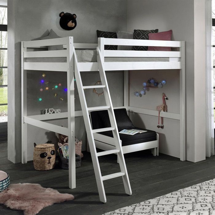 Pack - Lit Superposé & Mezzanine & Mezzanine Enfant & Fauteuil-Lit Pino Blanc Pack - Lit Superposé & Mezzanine & Mezzanine Enfant & Fauteuil-Lit Pino Blanc