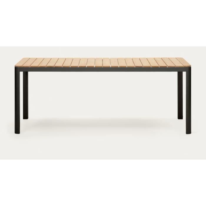 table de jardin en bois de teck massif et aluminium finition noire - longueur 200 x profondeur 100 x hauteur 76 cm
