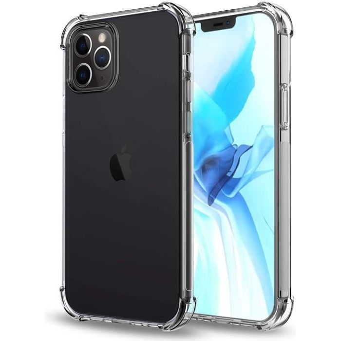 Coque Silicone IPhone 12/12 Pro + 2 Protections écran Verre Trempé – Ultra Fine, Noire, Anti-chocs