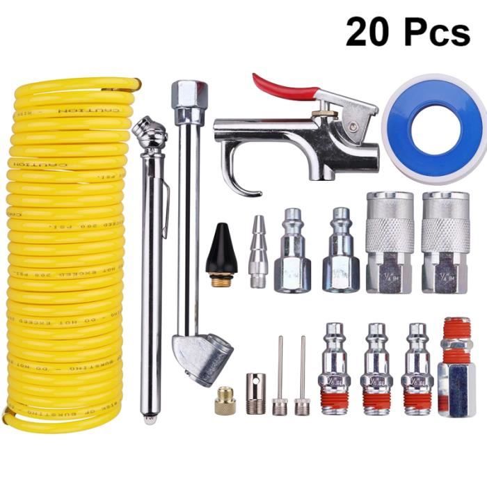 Kit Accessoire Compresseur Air 20 Pièces - Tuyau 25 Pieds, Pistolet, Buses 1/4 NPT