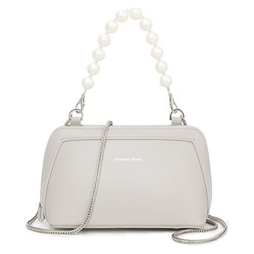 Pomelo Best Sac à Main de Fête Sac de Pochette avec Chaîne de Perles Mini Pochette à Bandoulière Exquis pour Femme - Gris Clair