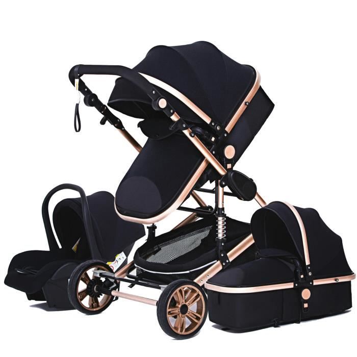 Poussette 3 en 1 Bébé Enfant Siège-Auto Nacelle Réversible Réglable Haute Qualité Roues increvables NOIRDOREE.swapbuyfr