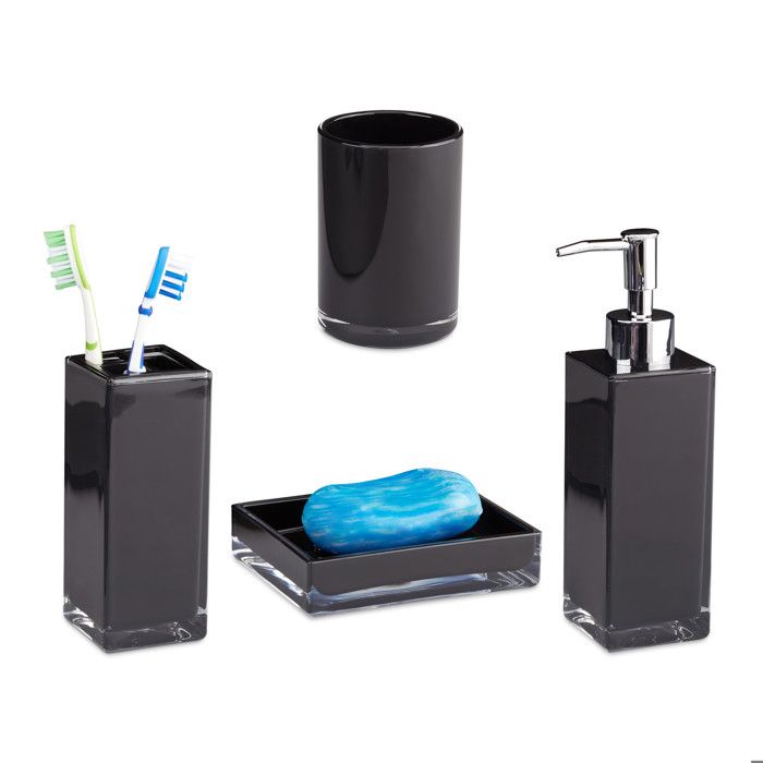Relaxdays - Set Salle De Bain 4 Pièces En Bambou Et Céramique Blanc - Distributeur Savon, Porte-savon, Gobelets