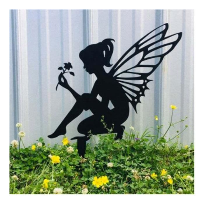 Sculpture Fée En Métal Rouillé Pour Jardin - Décoration Extérieure - Piquet à Planter - Pour Pot De Fleurs, Terrasse - 3