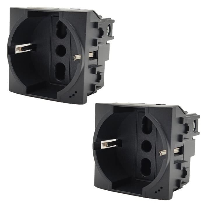 Lot De 2 Prises Schuko 2P+T 16 A Compatible Avec Bticino Living Noir (2