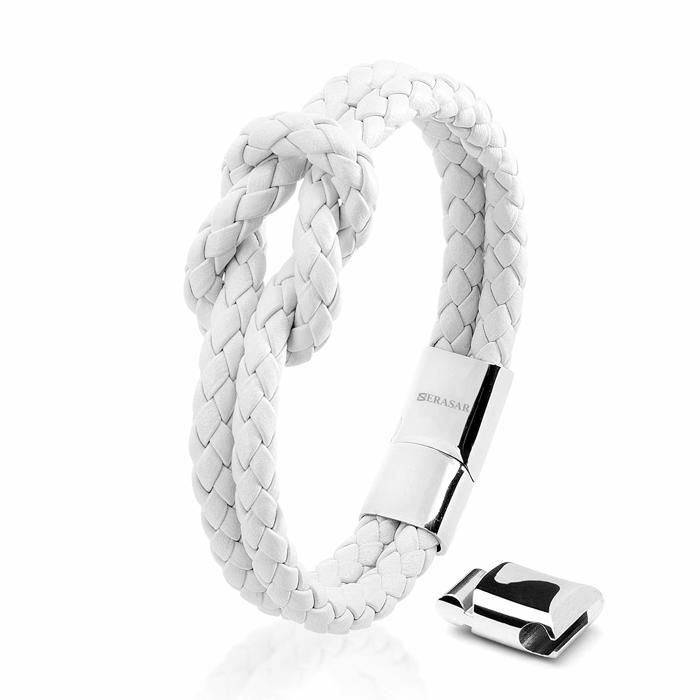 Bracelet en Cuir pour Femmes SERASAR B021-16 Blanc Bijoux bracelet élégants et tendance avec fermoir en acier et magnétique.