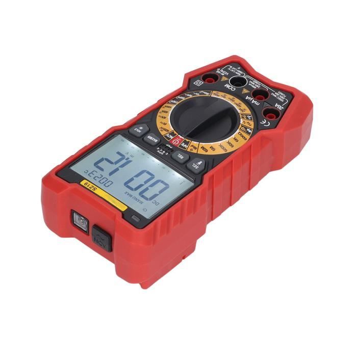 Multimètre Portable Numérique LCD Rétroéclairé - Testeur Haute Précision Tension Courant Résistance (Rouge)