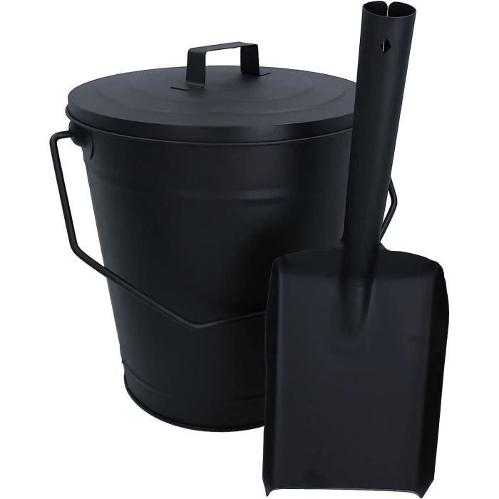 Seau à Charbon En Acier Avec Couvercle Et Pelle De 12,7 Cm - 34 X 28 X 32 Cm - Revêtement Poudre Noir - Pour Cheminée Ou Décoration