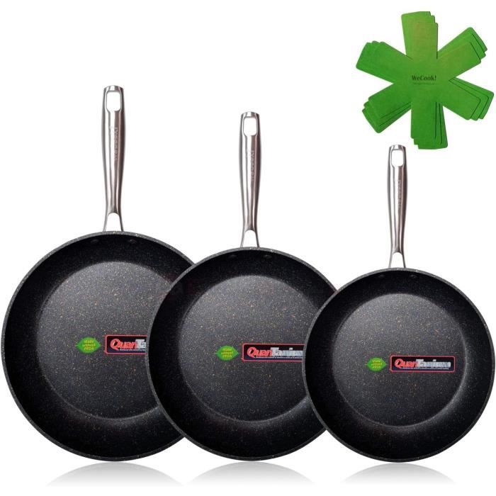 WECOOK! Ecochef Titanium kookpan, hoge inductie, glazen deksel, 24 cm, 5-laagse antiaanbaklaag, milieuvriendelijk, zonder PFOA, gegoten aluminium, 5 mm, 11,75 cm hoog, siliconen handgrepen