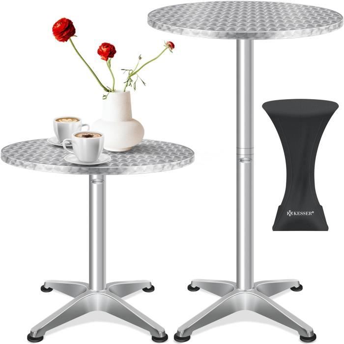 ser - 2in1 table haute table de bistrot plateau en alm inox  réglable en hauteur  70cm - 115cm  in  outdoor  table de réception 72