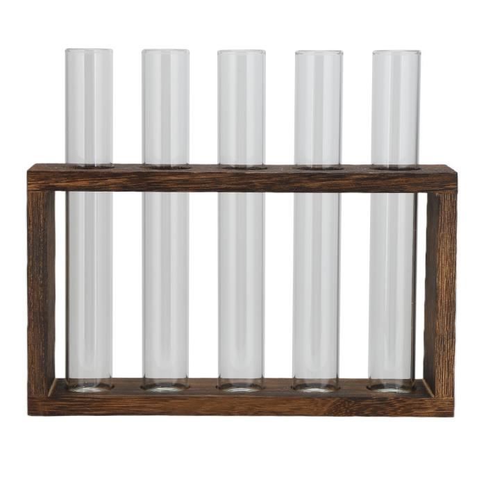 Vase Hydroponique Tube à Essai Avec Support Bois - 5 Pièces - Pour Boutures Et Déco Maison