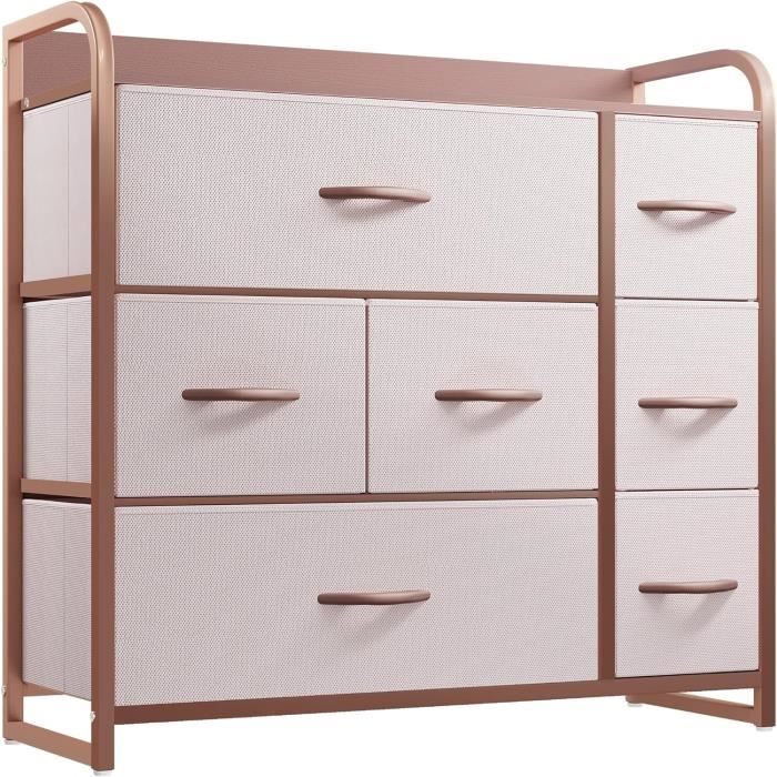 Commode 7 Tiroirs En Tissu - Rangement Malin Pour Chambre, Salon Ou Couloir - Design Industriel Avec Plateau Bois Et Cadre Métal