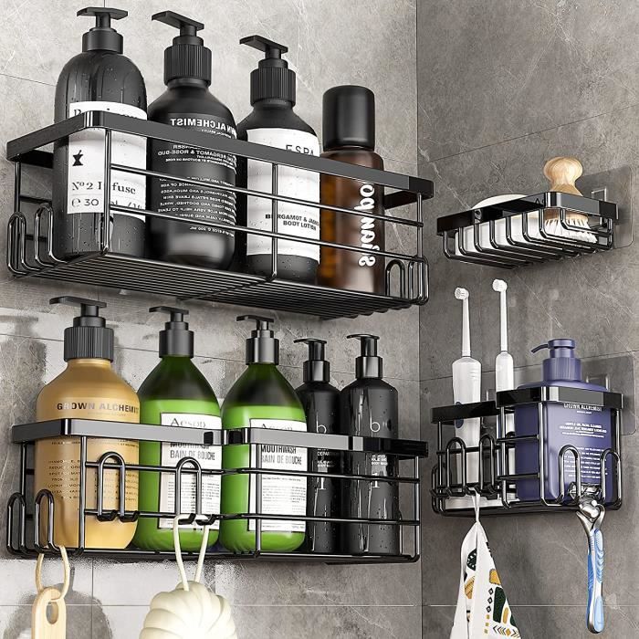 4pcs Étagère de douche autocollantes sans perçage, Support Douche 17
