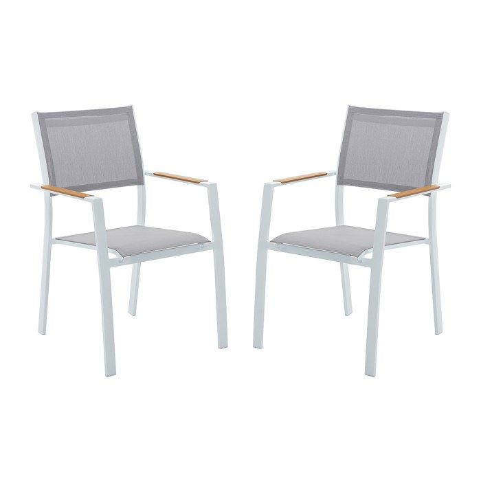 Lot de 2 fauteuils de jardin empilables en aluminium et textilène - Gris clair et blanc - MACILA de MYLIA Lot de 2 fauteuils de jardin empilables en aluminium et textilène - Gris clair et blanc - MACILA de MYLIA