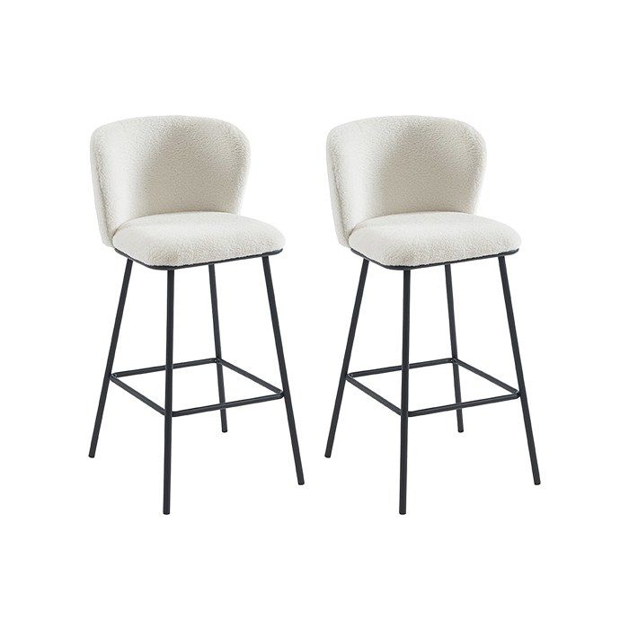 Lot de 2 tabourets de bar en tissu bouclette et métal - Blanc - SENORASE Lot de 2 tabourets de bar en tissu bouclette et métal - Blanc - SENORASE