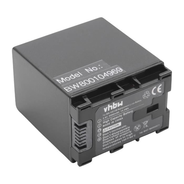vhbw Li-Ion batterie 4000mAh (3.6V) pour appareil photo JVC GZ-HD500, GZ-HD500BU, GZ-HD500BUS, GZ-HD500SEK, GZ-HD500SEU comme