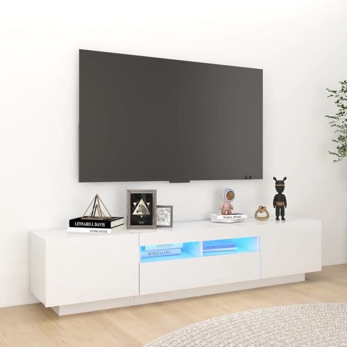 "sale 2024" meuble tv avec lumières led jms - banc tv blanc brillant 180x35x40 cm 36,85,kg 3316