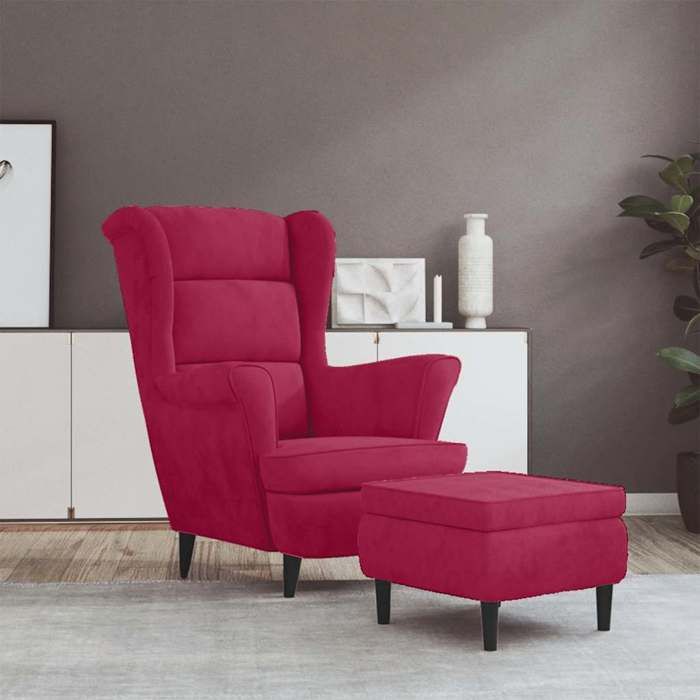 vidaXL Fauteuil à oreilles avec tabouret bordeaux velours 3115936