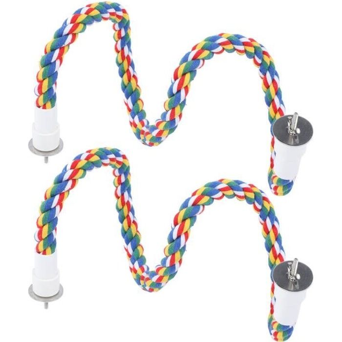 Meilleurs prix pour VINGVO Perches de corde 2 pièces perchoirs de corde d'oiseau de couleur vive à la main à mâcher jouet perroquet balançoires en