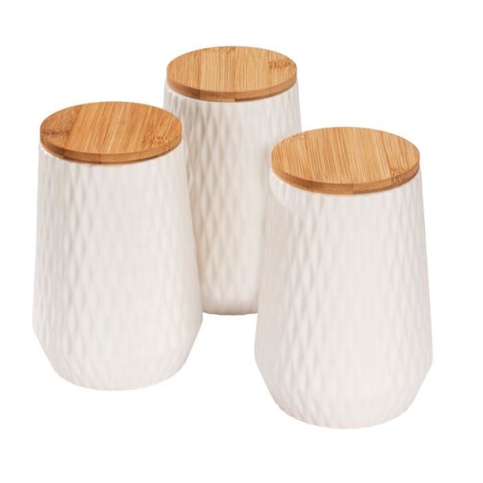 Boîtes fermées - Wenko - Lot de 3 boîtes de rangement à couvercles en céramique et bambou - 06L - H 145 cm