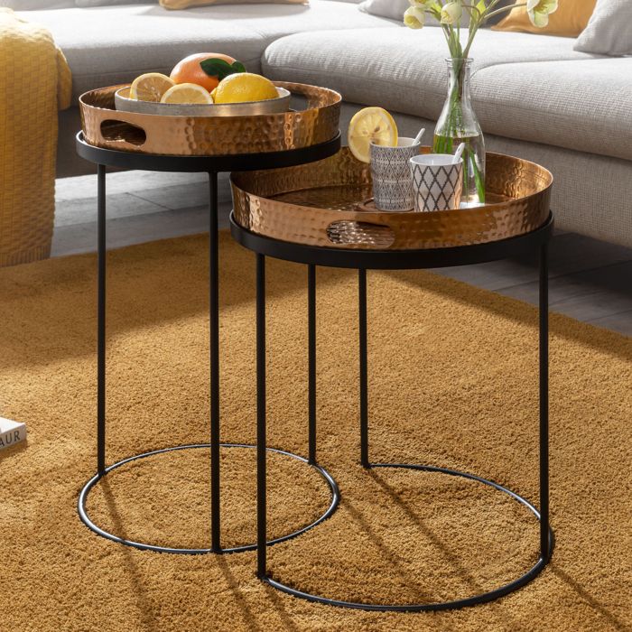 WOHNLING table dappoint lot de 2 table plateau métal doré table basse table ronde WOHNLING table dappoint lot de 2 table plateau métal doré table basse table ronde