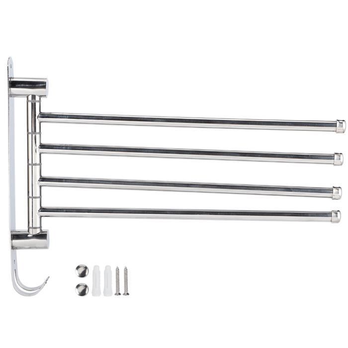 Porte-serviettes Rotatif 180° – Acier Inoxydable 304 – Avec Vis Et Crochets Adhésifs – Pour Salle De Bain, Cuisine - 14