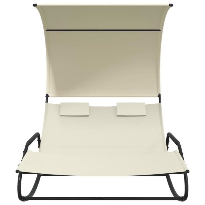 tip - bains de soleil - chaise longue double à bascule avec auvent crème - yosoo - dx2013