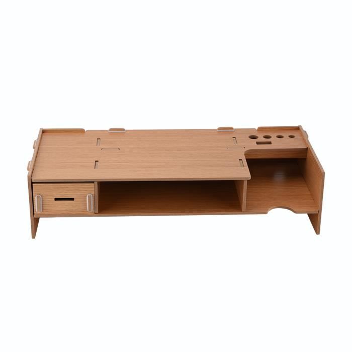 Support Moniteur En Bois Avec Tiroir - Organisateur Bureau Pour écran PC, Téléphone, Stylos - 3