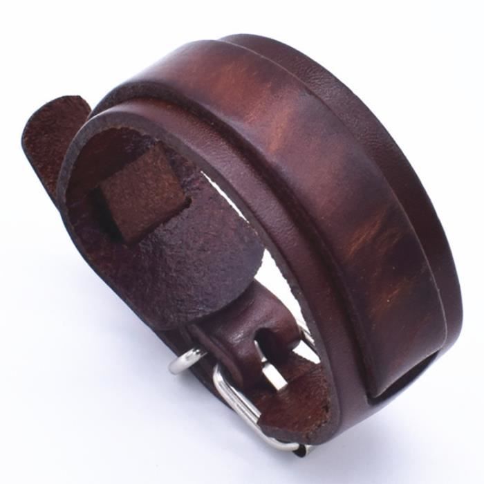 Zense - Bracelet de force pour homme en cuir ajustable marron ZB0322