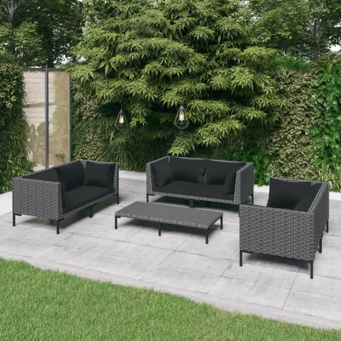 Salon De Jardin 9 Pcs Avec Coussins Résine Tressée Anthracite 2 | Leroy