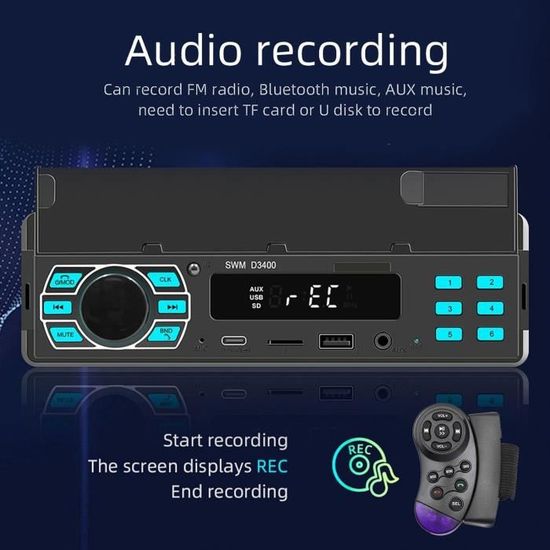Autoradio Bluetooth,Entrée Auxiliaire Cd Multimédia Autoradio  Cd  Multimédia Lecteur Mp3 Entrée Auxs, Radio Fm, Enregistrem[u598] - Cdiscount  Auto