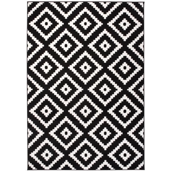 Tapiso maroc tapis de chambre salon moderne trèfle marocain noir blanc 120  x 170 cm K082A BLACK 1,20-1,70 MAROKO O0X - Conforama