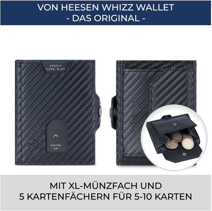 DODENSHA Portefeuille Homme Fin MagSnap Avec Compartiment XL Pour 10 Pièces - Étui Cartes 10 Cartes, Cuir Véritable, Fermeture Magnétique Carbone