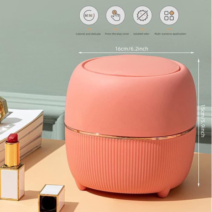 Mini Poubelle De Bureau EKO Ronde 1,2 L - Couvercle Basculant - Rose - Pour Bureau, Maison, Voiture