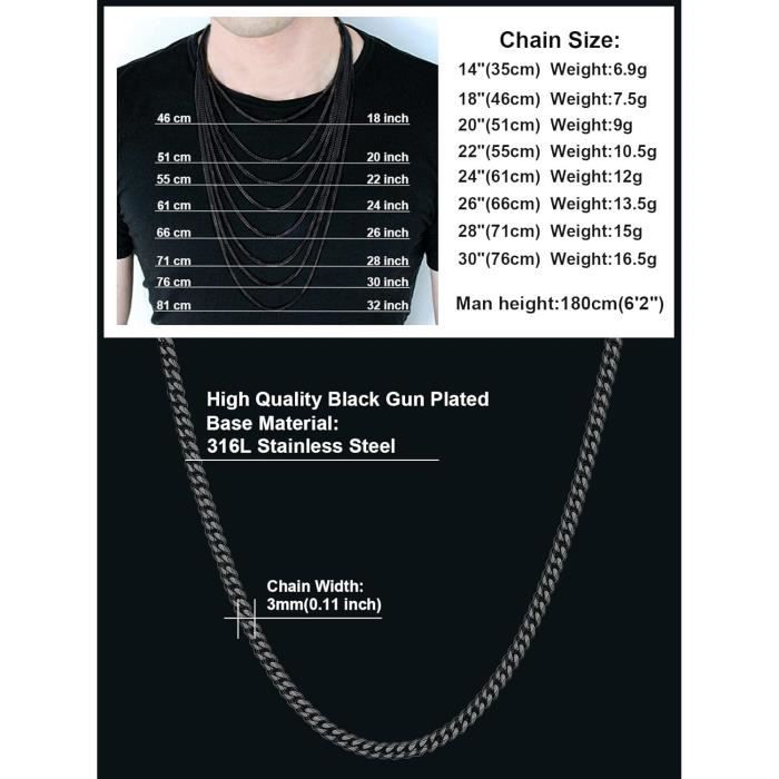 Chaîne Lourde Acier Inoxydable Homme - Bracelet Motard Argenté Noir Keybella