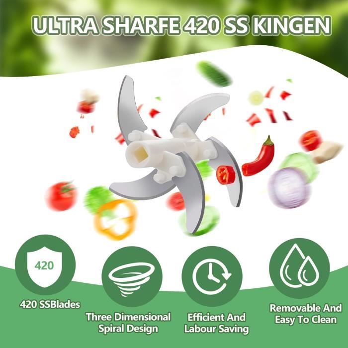 Hachoir Manuel DYDHRER 550ML - 3 Lames Acier Inoxydable Pour Oignon, Ail, Légumes, Noix