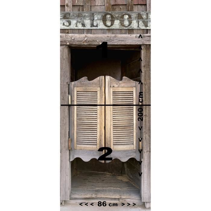 Papier Peint Autocollant Pour Porte - Style Saloon Far West, Cowboy Et Bois - 70x200 Cm, Facile à Poser