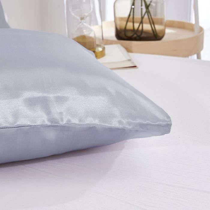 Housse De Traversin 120x40 Cm En Lin Doux - Gris Simplicité - Double Face - Pour Lit, Canapé, Salon - Modèle 933