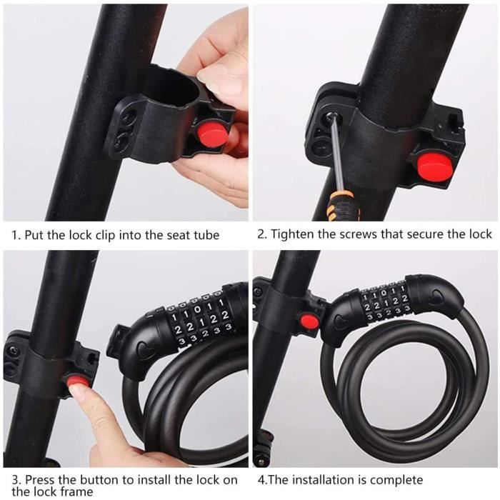 Antivol Vélo BIGLUFU – Câble 120 Cm X 12 Mm, Code 5 Chiffres Réinitialisable, Support Inclus
