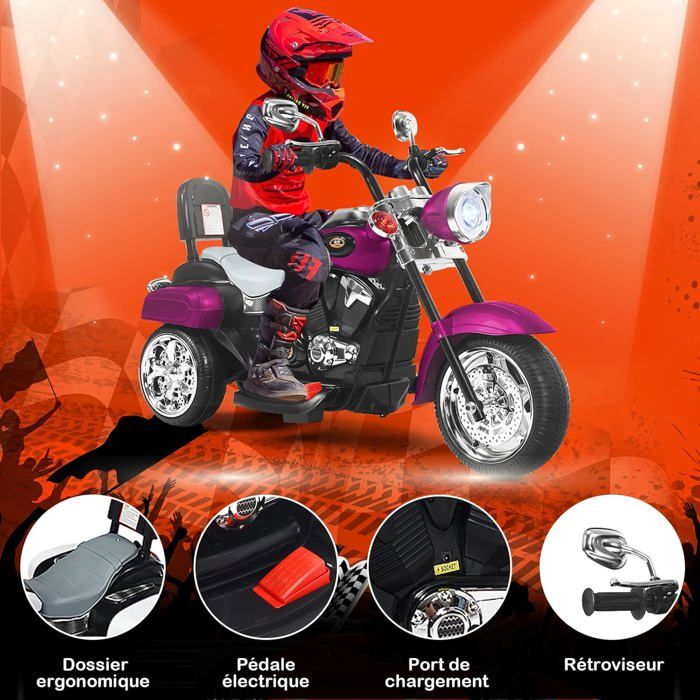 Moto Électrique Enfant 3+ Ans Avec Machine à Bulles – Phares LED, Musique Et Klaxon, Marche Avant/Arrière 2,5 Km/h, Charge 30 Kg (Rouge)