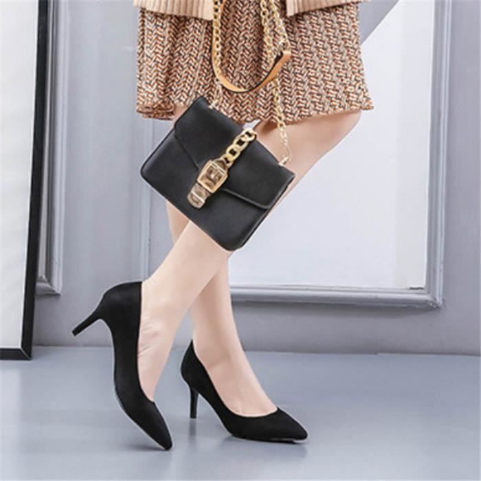ESCARPIN Femme Europe et Amerique Simplicite mode Pointu 6 cm stylet Escarpins a talons hauts noir WH Achat Vente ESCARPIN pas cher Cdiscount