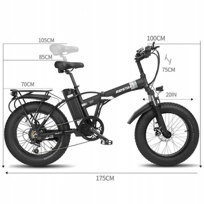 Ridstar G20 velo electrique 48V 1500W 14Ah 45km h roue 20 noir Cdiscount Sport