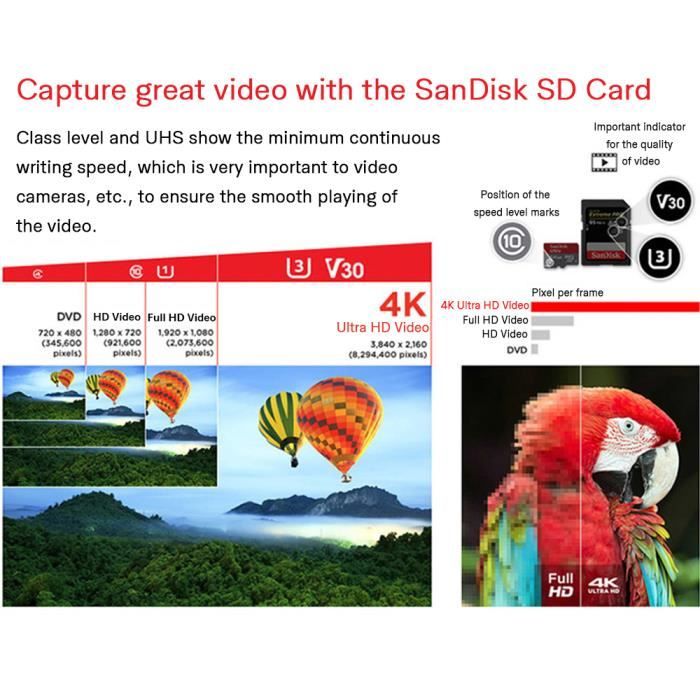 Carte SD 32 Go UD C10 V30 authentique originale de SanDisk Extreme