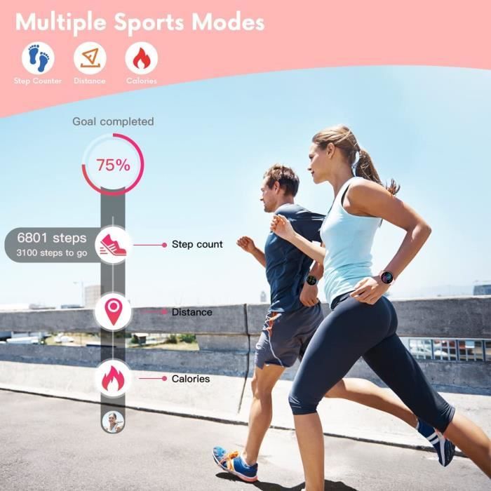 Montre Connectée Femme, Smartwatch Compatible Samsung Huawei Xiaomi Android  iOS Podometre Montre Sport Cardiofrequencemetre Etanche IP67 GPS Partagé  Sport Notification de Message (Rose) : : High-Tech